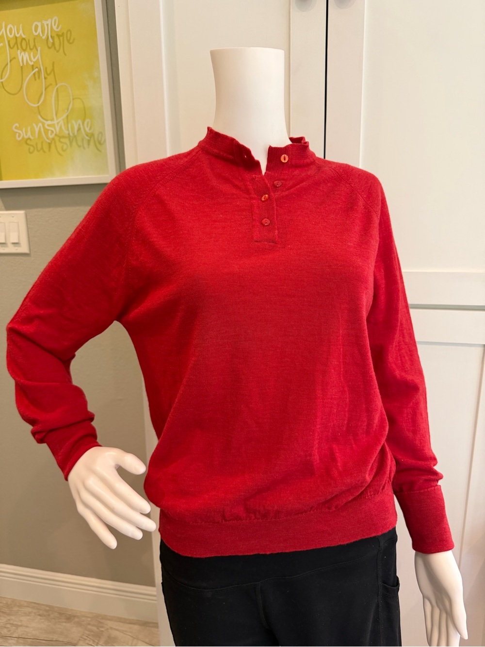 Vintage John Smedley Ltd Sz 18 Red Women's virgin wool Button-Neck Sweater
